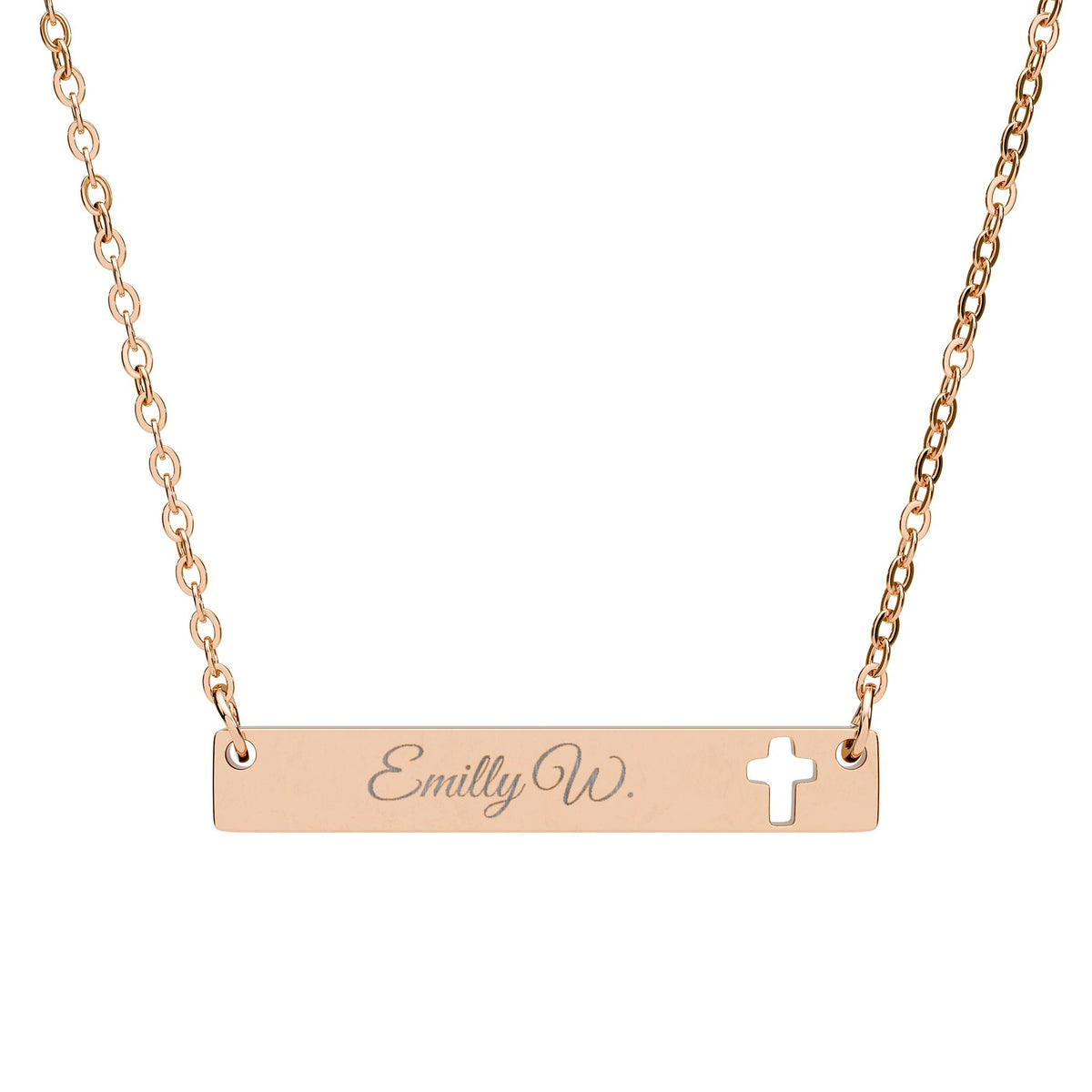 Engravable Cutout Cross Bar Necklace — Personalized Pendant