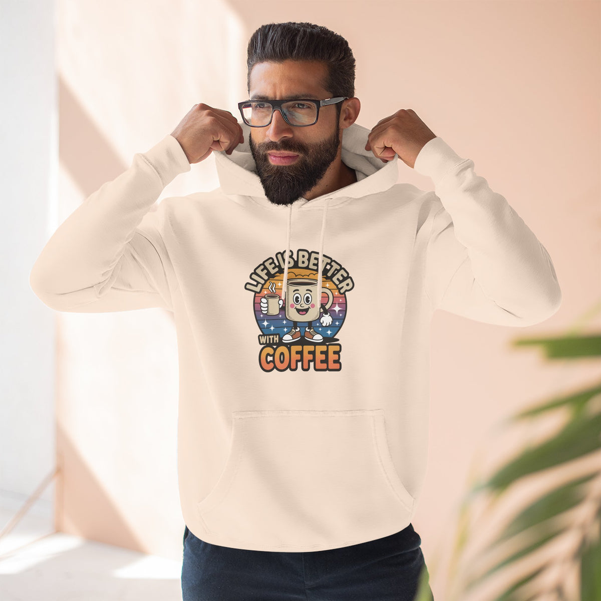 Hoodie — 'Life Is Better With Coffee' & 'Eye of the Tiger' Graphic Fleece Hoodie
