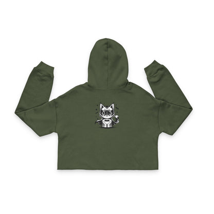 Cropped Hoodie —  Woman Face Front & Kawaii Cat Back