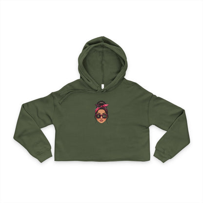 Cropped Hoodie —  Woman Face Front & Kawaii Cat Back