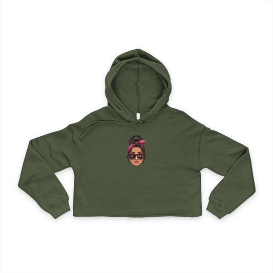 Cropped Hoodie —  Woman Face Front & Kawaii Cat Back
