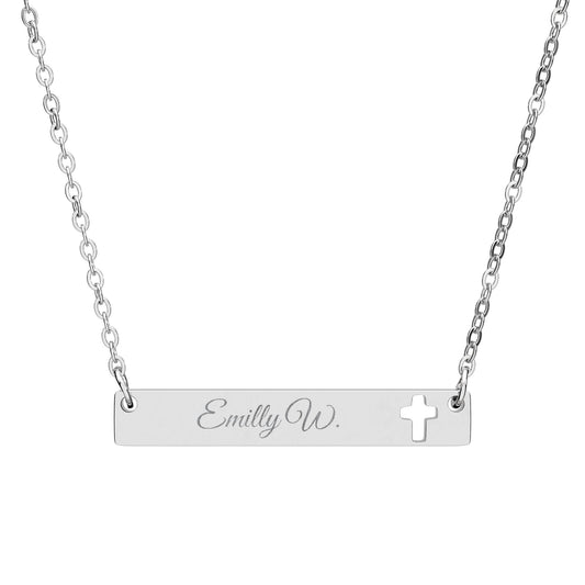 Engravable Cutout Cross Bar Necklace — Personalized Pendant