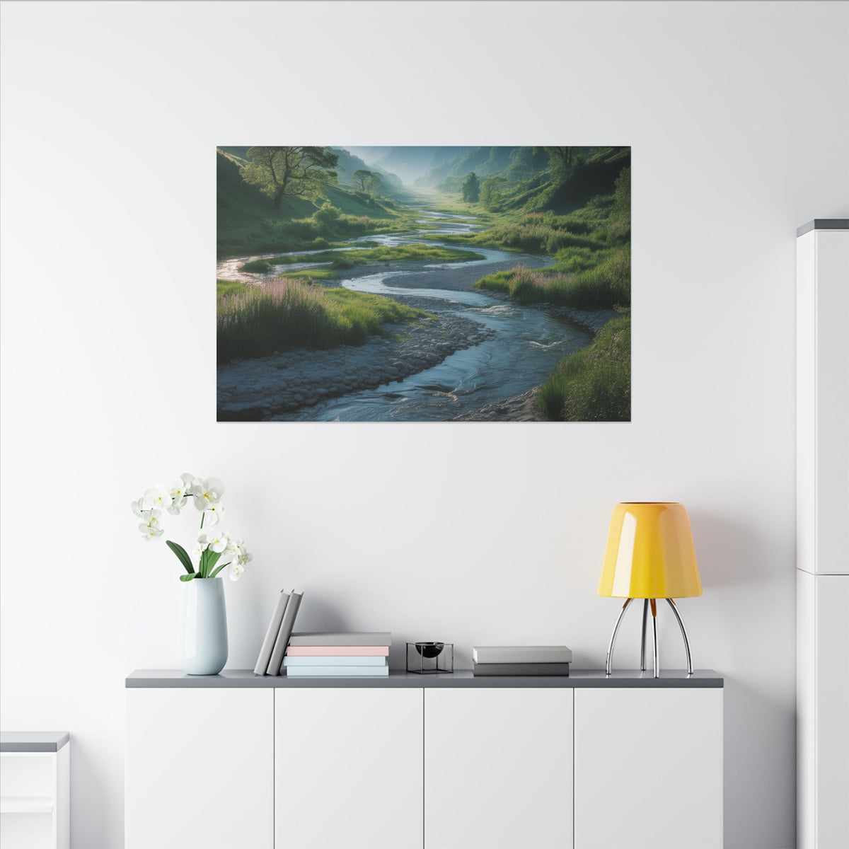 Customizable Serene River Valley Matte Canvas Print — Wall Art