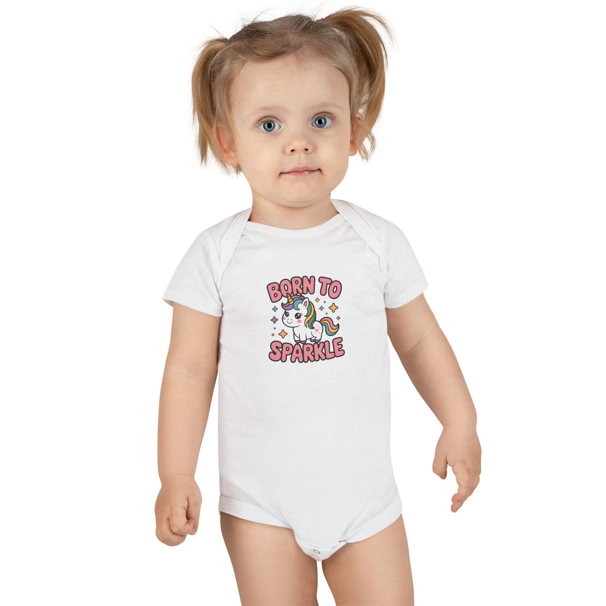 Born to Sparkle Unicorn Baby Onesie — Cute Infant Short Sleeve Bodysuit