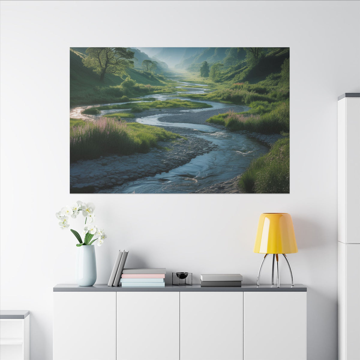 Customizable Serene River Valley Matte Canvas Print — Wall Art