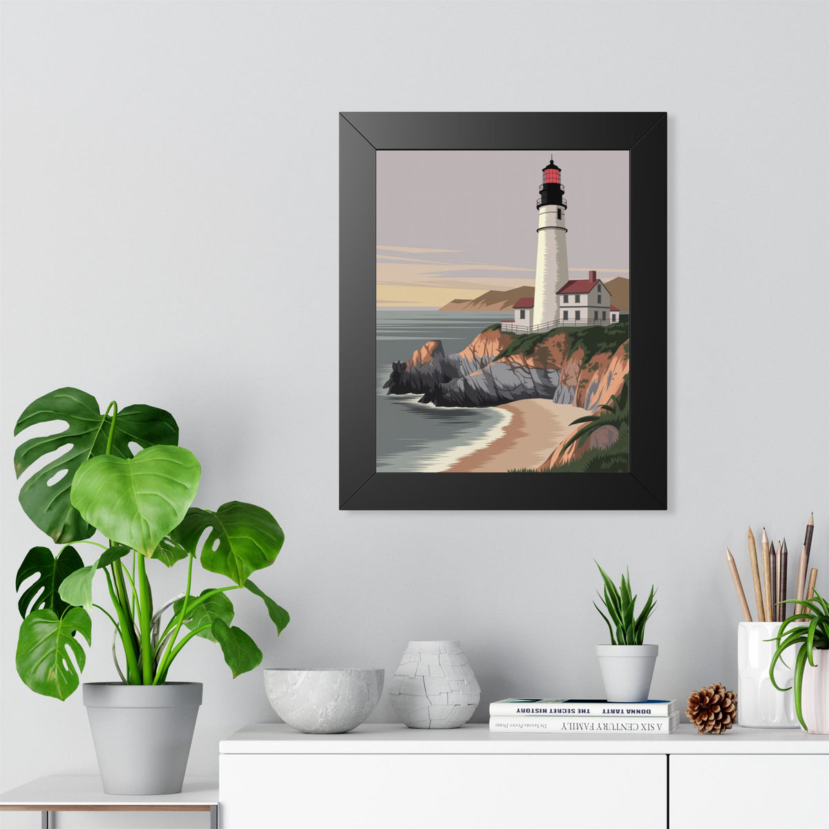 Lighthouse Coastal Framed Poster — Vertical Nautical Wall Art