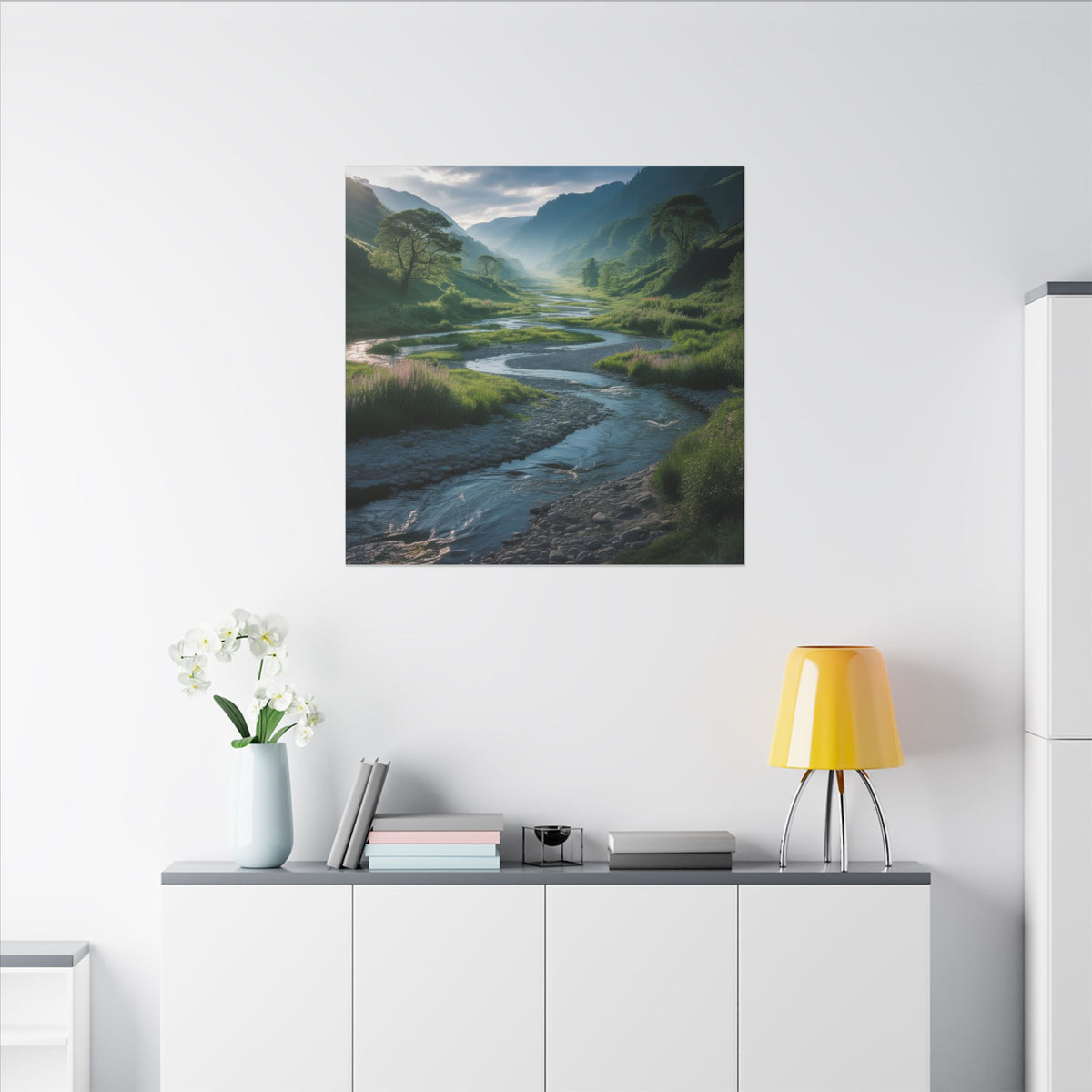 Customizable Serene River Valley Matte Canvas Print — Wall Art