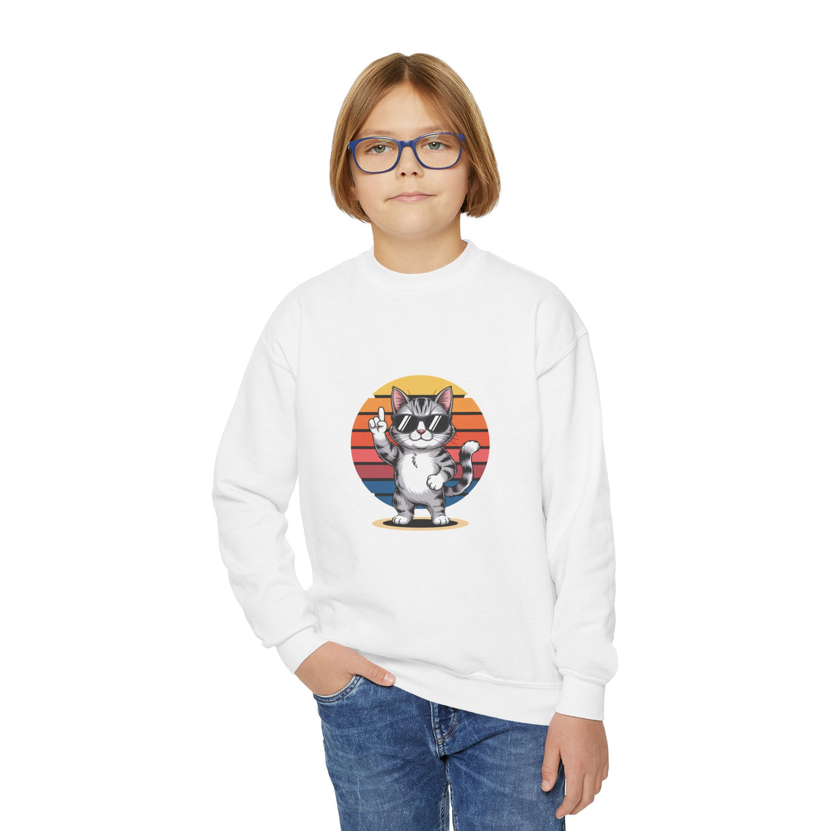Youth Cat Crewneck Sweatshirt - Cute Kitten