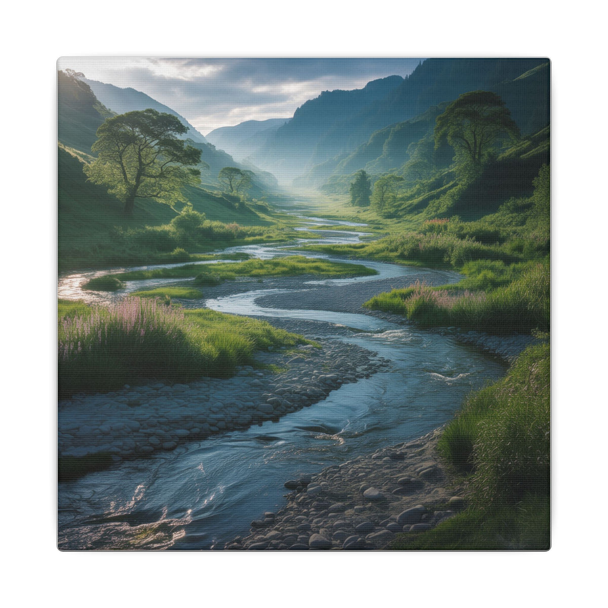 Customizable Serene River Valley Matte Canvas Print — Wall Art