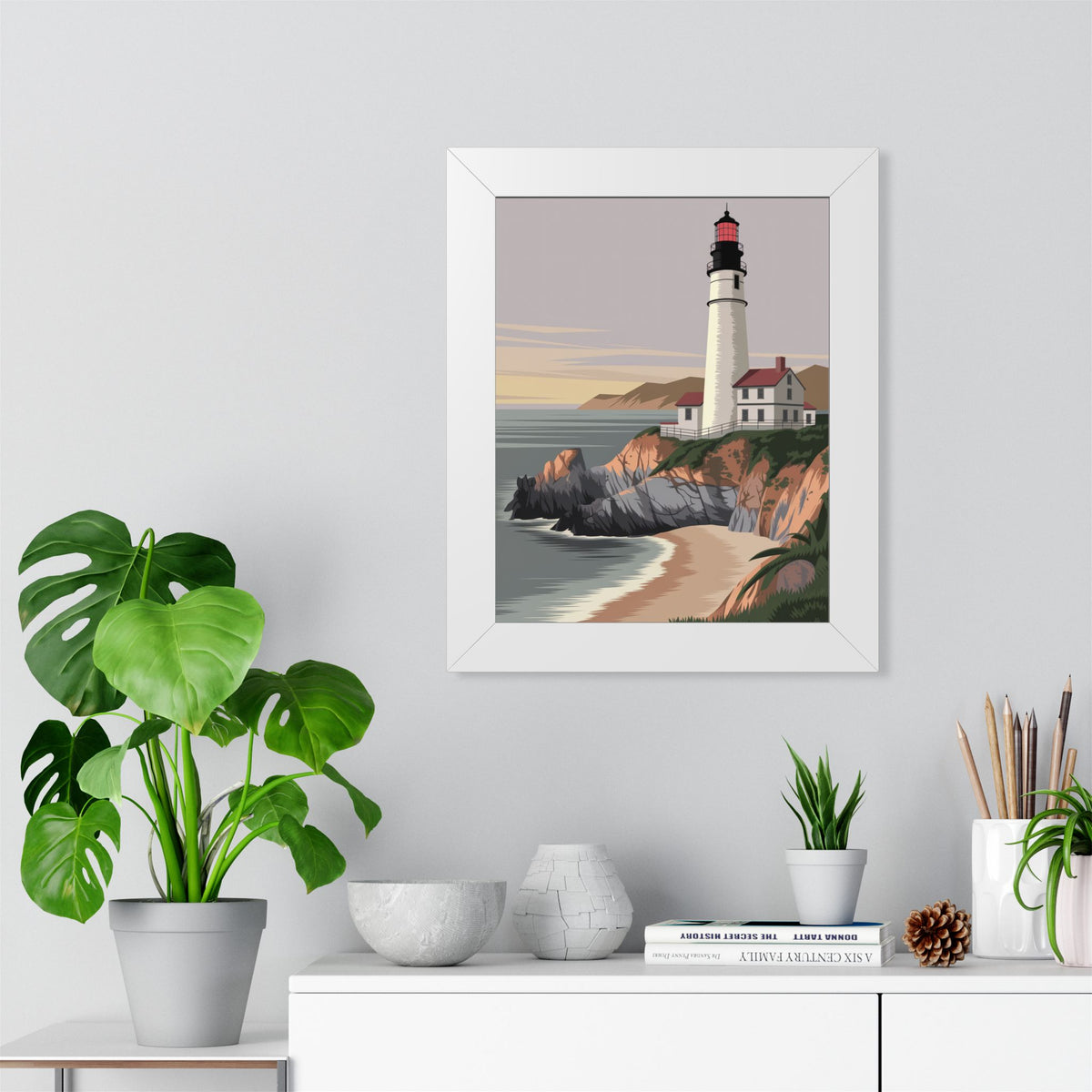 Lighthouse Coastal Framed Poster — Vertical Nautical Wall Art