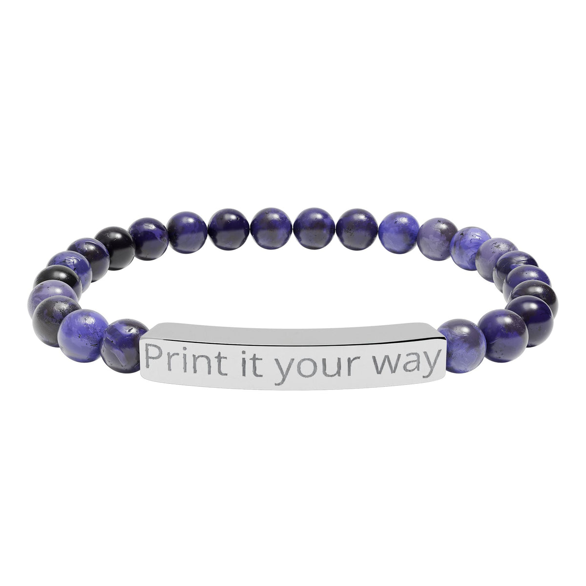 Engravable Natural Stone Stretch Bar Bracelet — Custom Message Beaded Bracelet
