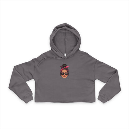 Cropped Hoodie —  Woman Face Front & Kawaii Cat Back