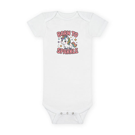 Born to Sparkle Unicorn Baby Onesie — Cute Infant Short Sleeve Bodysuit