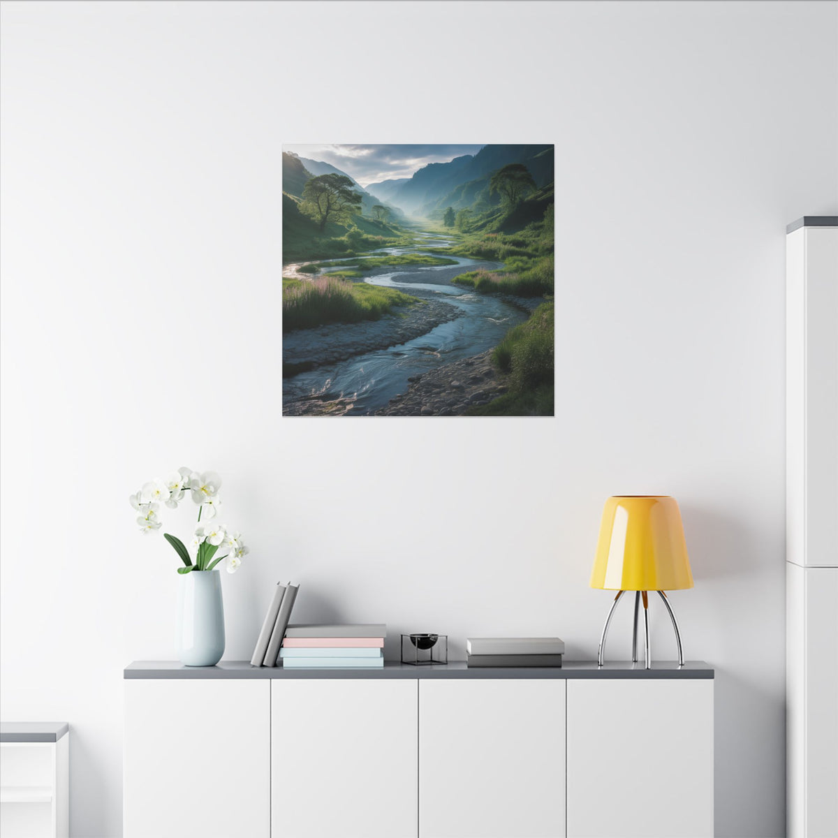 Customizable Serene River Valley Matte Canvas Print — Wall Art
