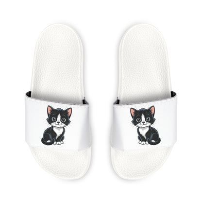 Youth Cat Graphic Slide Sandals — Removable Strap Casual Slides for Kids
