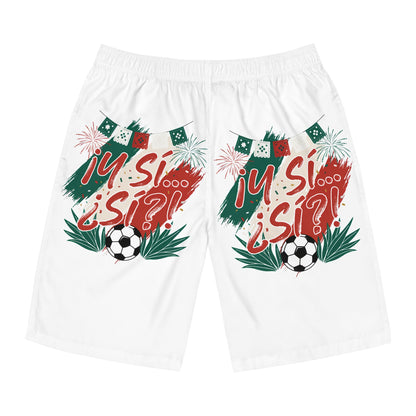 Men's Board Shorts — "¡Sí… Sí?!" Mexican Soccer Celebration Swim Trunks