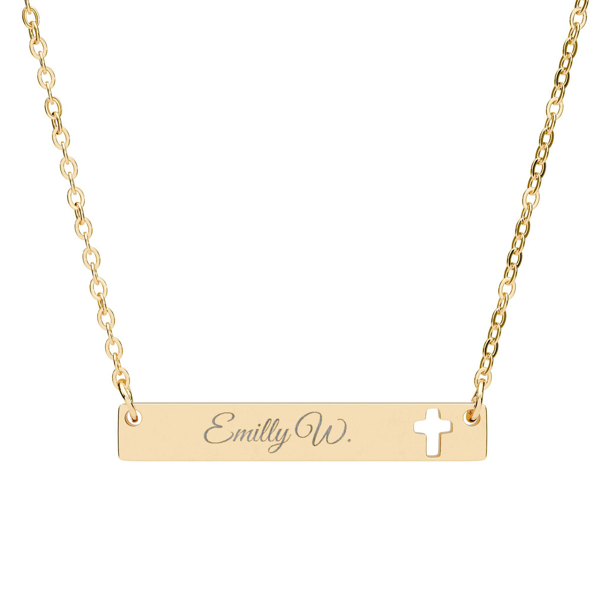 Engravable Cutout Cross Bar Necklace — Personalized Pendant