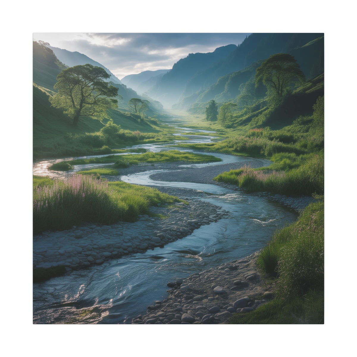 Customizable Serene River Valley Matte Canvas Print — Wall Art