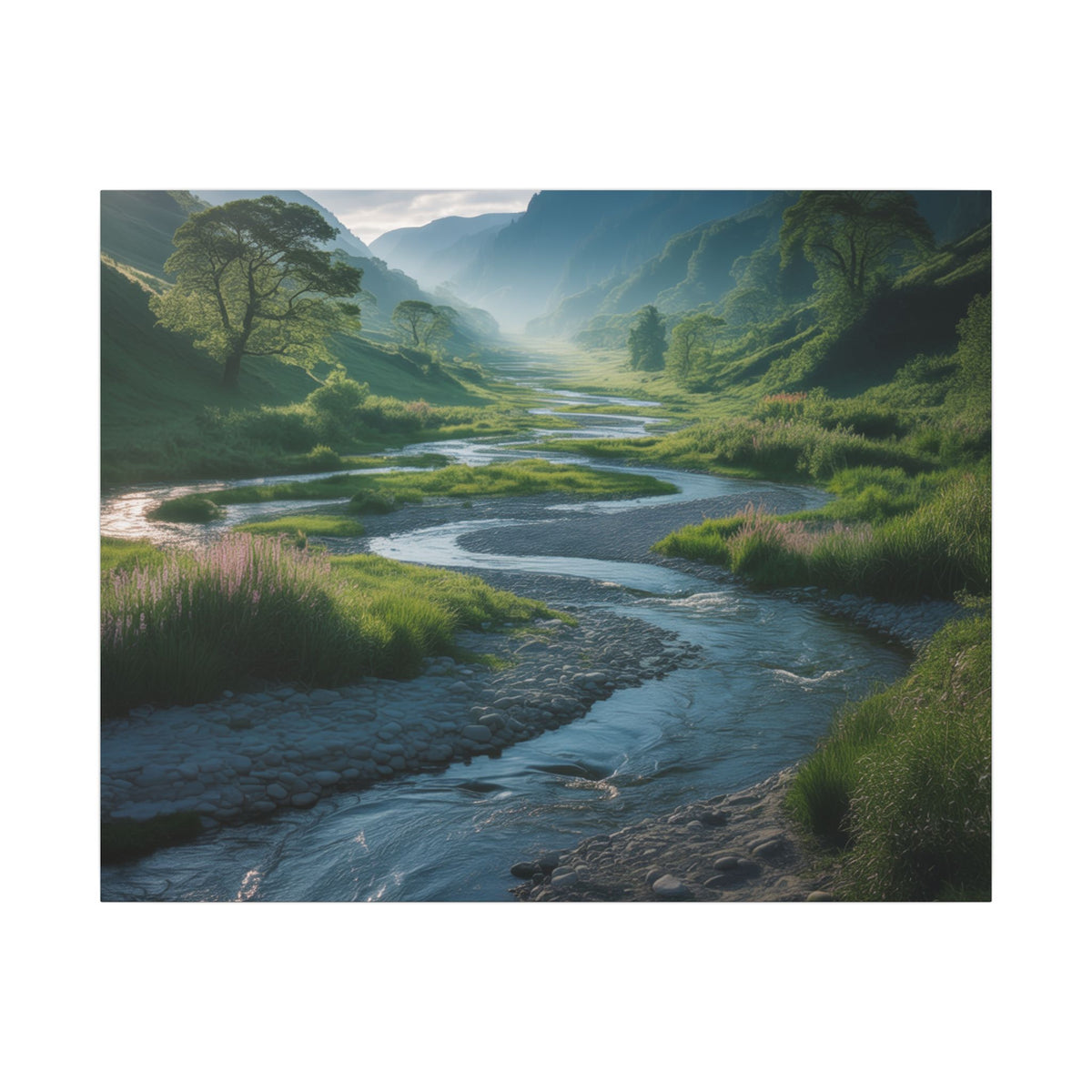 Customizable Serene River Valley Matte Canvas Print — Wall Art