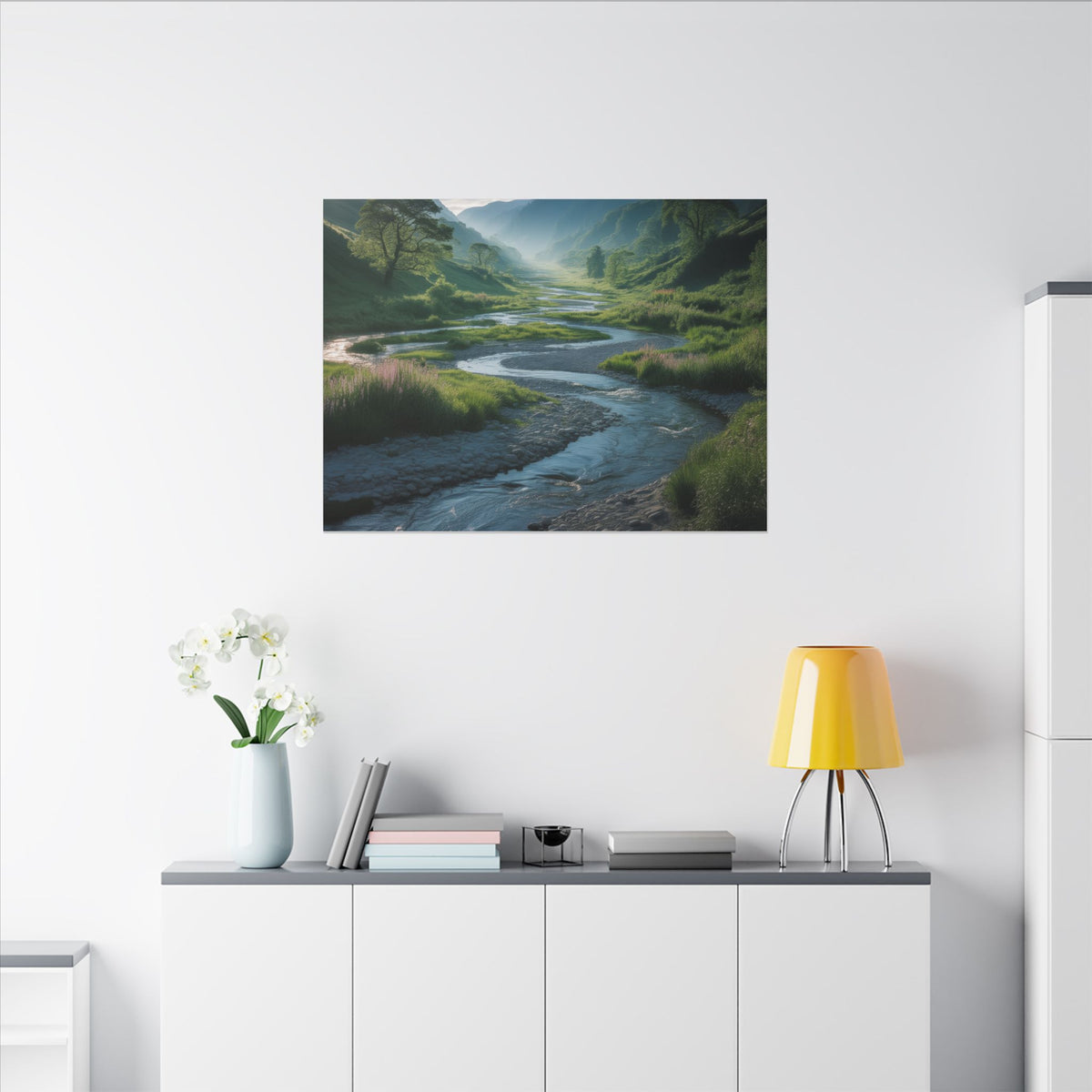 Customizable Serene River Valley Matte Canvas Print — Wall Art