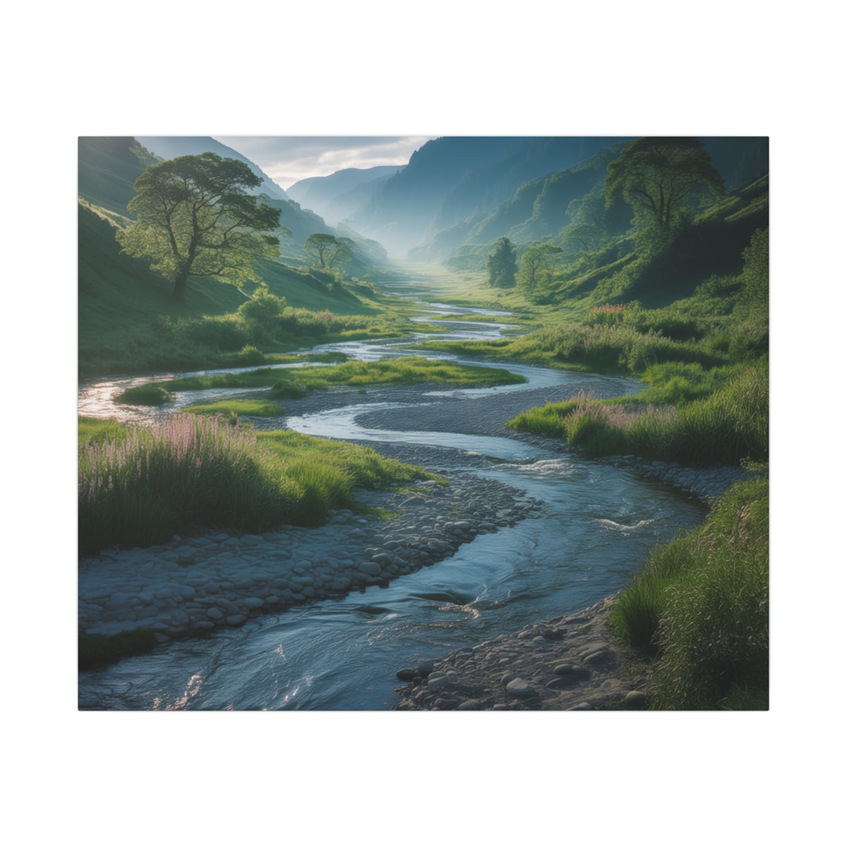 Customizable Serene River Valley Matte Canvas Print — Wall Art