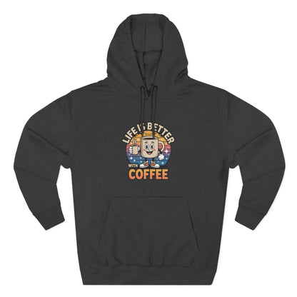 Hoodie — 'Life Is Better With Coffee' & 'Eye of the Tiger' Graphic Fleece Hoodie
