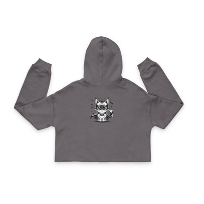 Cropped Hoodie —  Woman Face Front & Kawaii Cat Back