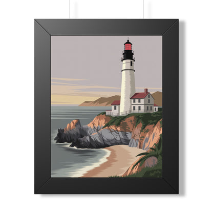 Lighthouse Coastal Framed Poster — Vertical Nautical Wall Art